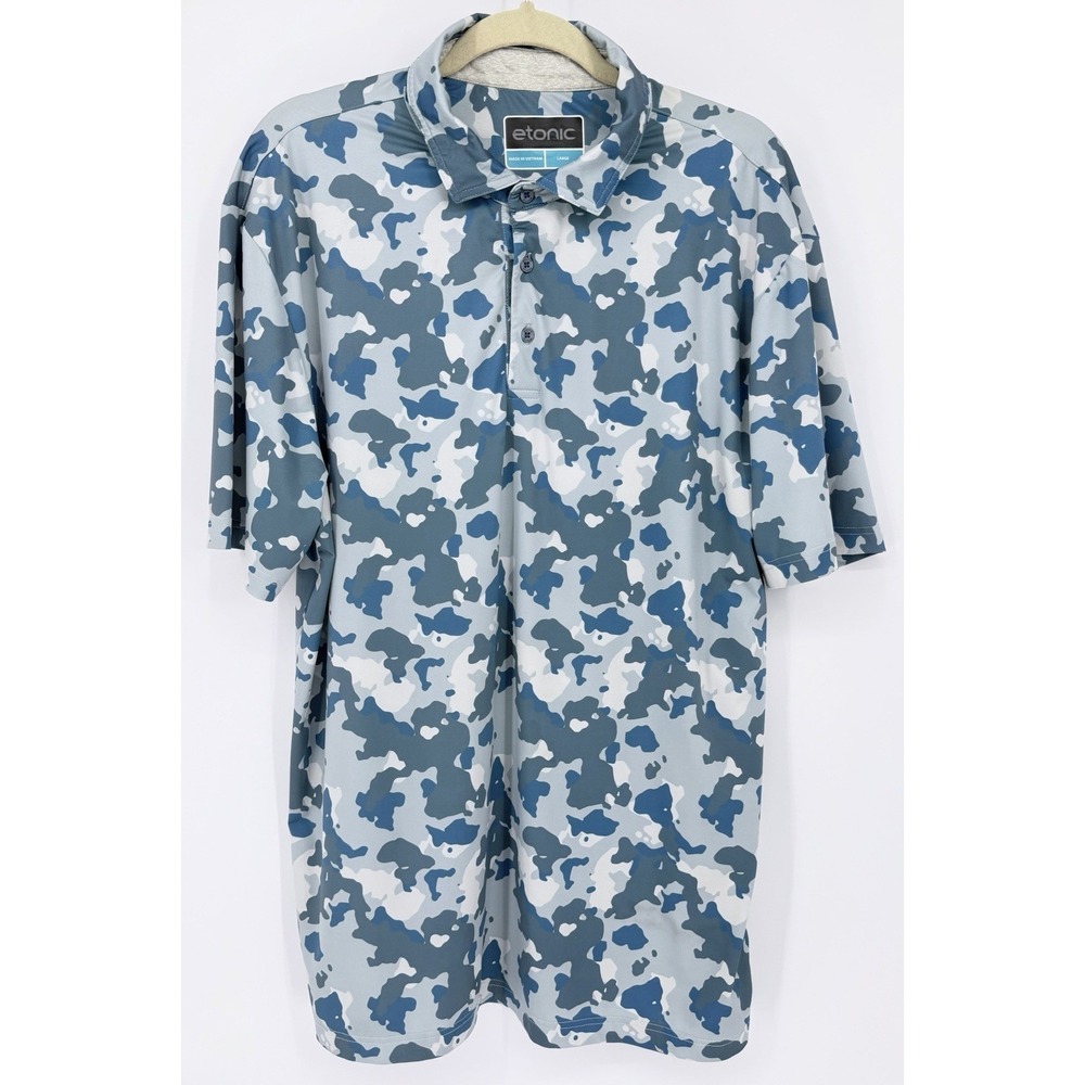 ETONIC Vintage Blue Contrast Camo Performance CASCADE  Golf‎ Polo Shirt Size L